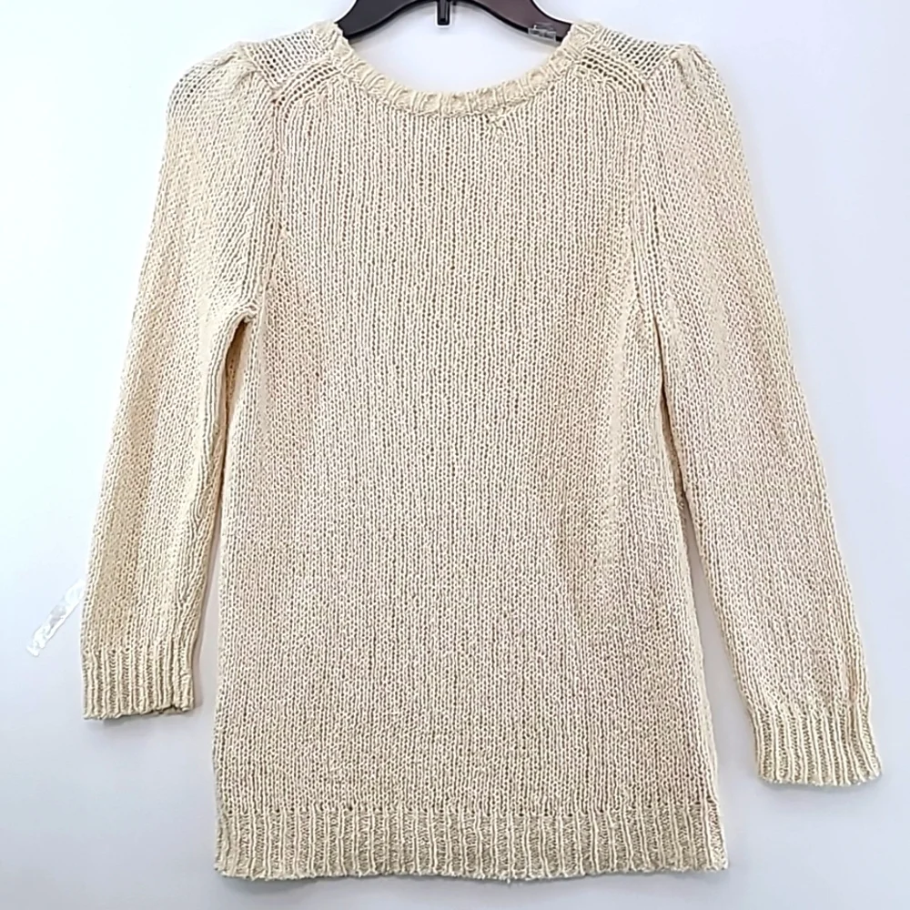 J. CREW Women's Cream Cotton / Lin / Nylon Long Sleeve Sweater‎ - Size Small